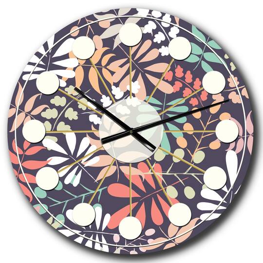Designart 'Retro Botanical Pattern Ii Mid-Century Modern Wall Clock